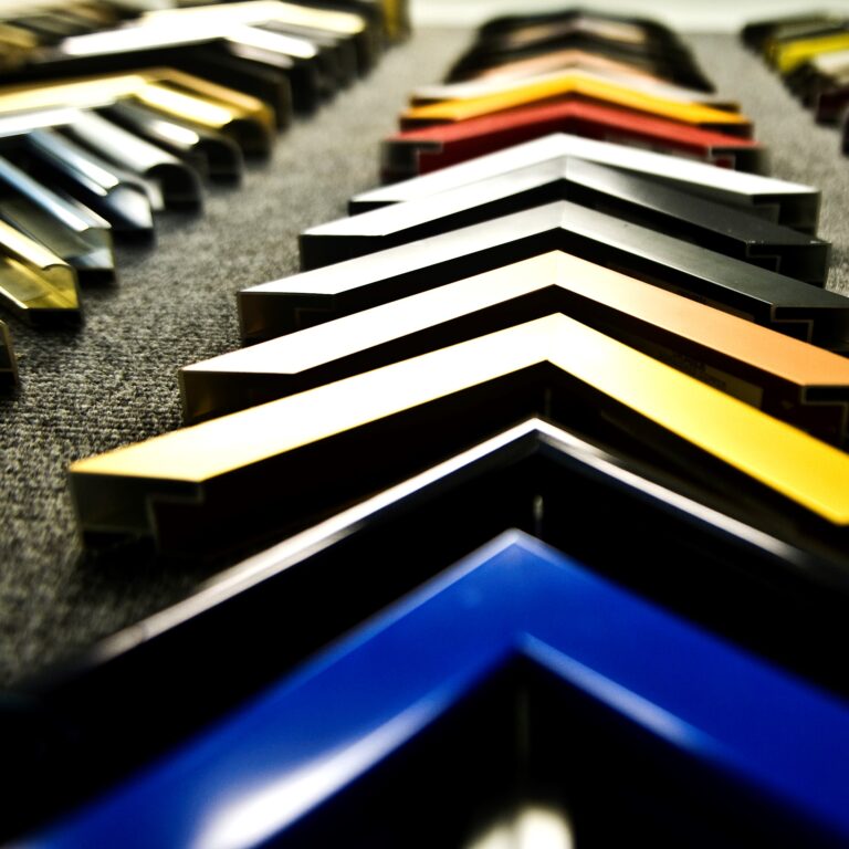 Custom frame corners are hung on the walls of The Frame Shop on Hurlburt Field